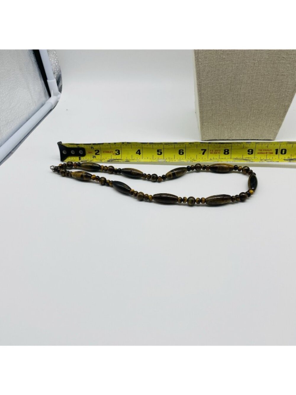 Tiger Eye Beaded Necklace Brown Gold Natural Stone Graduated Bead Strand - Picture 8 of 9